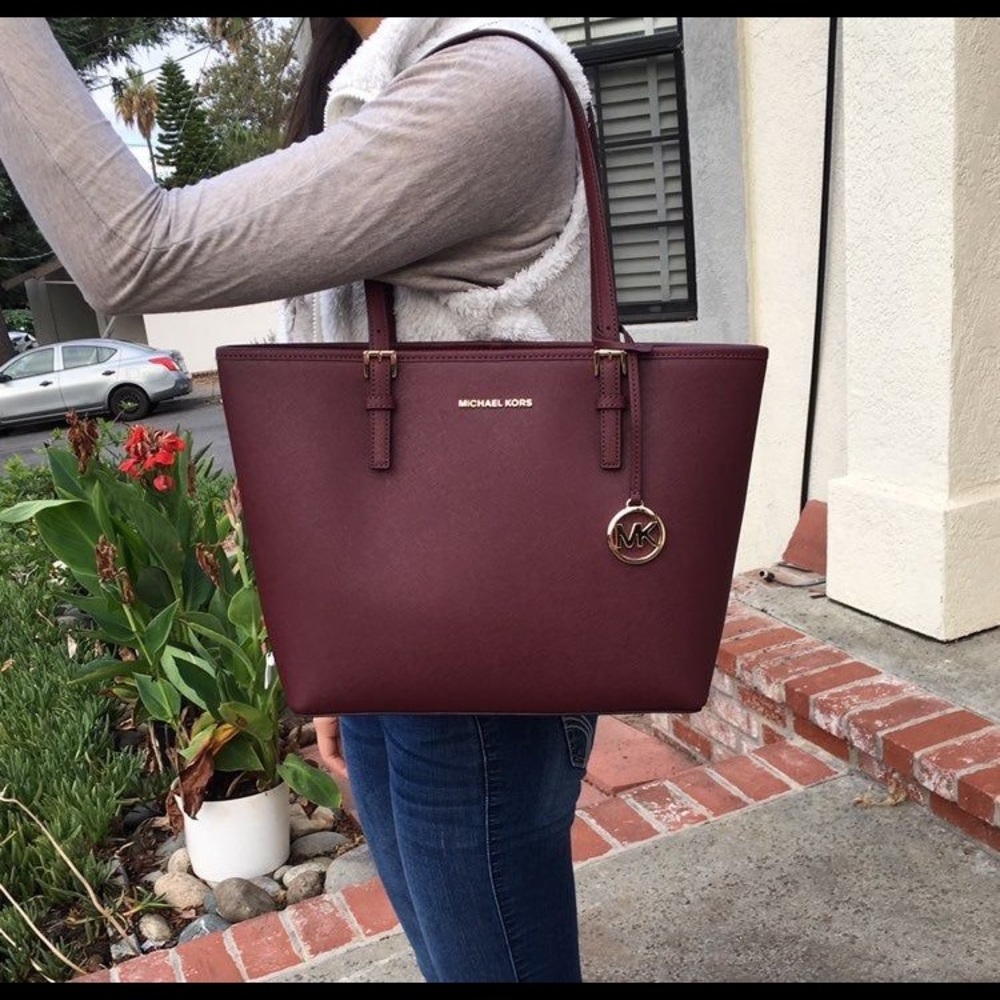 Authentic Burgundy Michael Kors Tote Bag